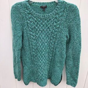 Talbots Sweater Womens Small Green Blue Cable Knit Wool Blend Stretch